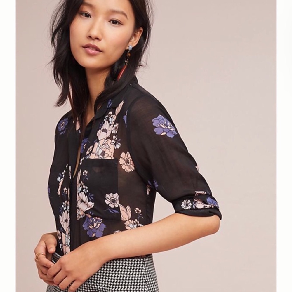 Anthropology cloth & stone Travira Floral Button Down Blouse Woman’s Size Medium